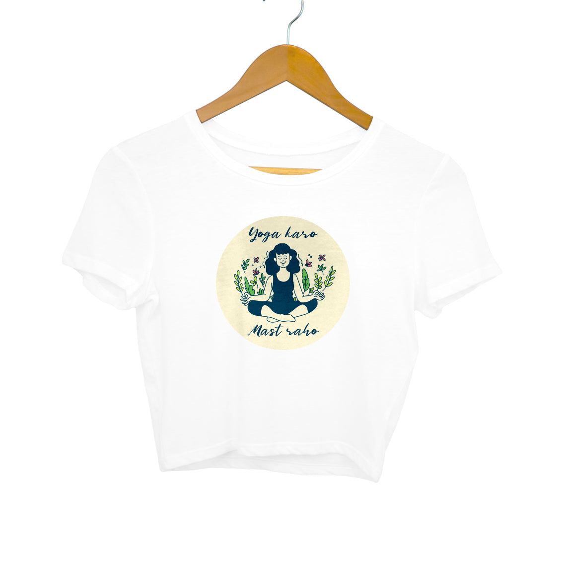 Yoga crop top for girls from Simply Urself. White crop top. 100% cotton, round neck. Perfect for all day wear