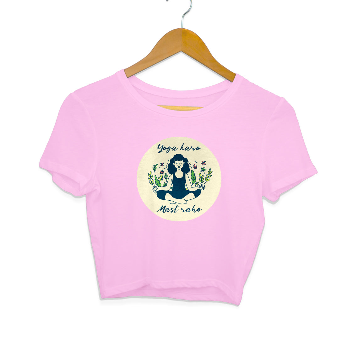 Yoga crop top for girls from Simply Urself. Light pink crop top. 100% cotton, round neck. Perfect for all day wear