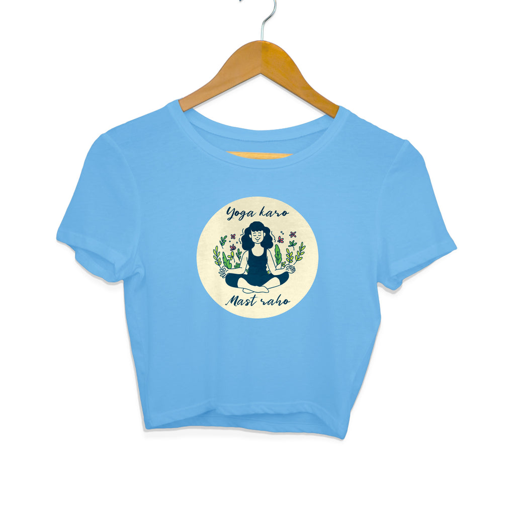 Yoga crop top for girls from Simply Urself. Sky blue crop top. 100% cotton, round neck. Perfect for all day wear