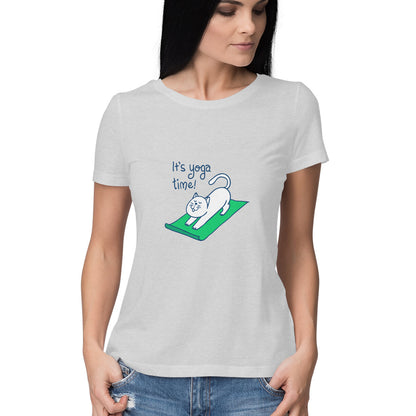 Time for yoga is a women’s yoga t shirt from Simply Urself. Melange grey t shirt for women. 100% cotton, round neck. Perfect for all day wear