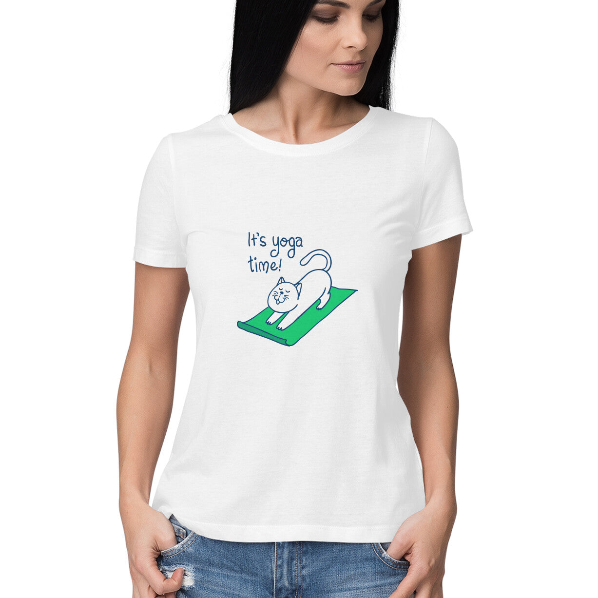 Time for yoga is a women’s yoga t shirt from Simply Urself. Women's white t shirt. 100% cotton, round neck. Perfect for all day wear