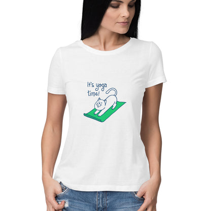 Time for yoga is a women’s yoga t shirt from Simply Urself. Women's white t shirt. 100% cotton, round neck. Perfect for all day wear