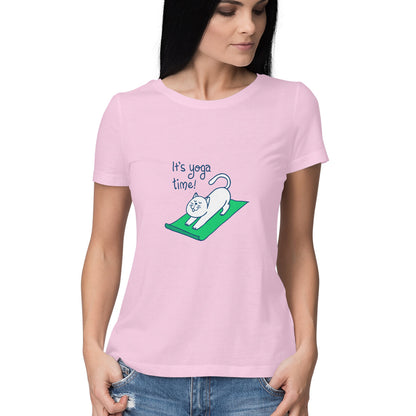 Time for yoga is a women’s yoga t shirt from Simply Urself. Light pink t shirt for women. 100% cotton, round neck. Perfect for all day wear