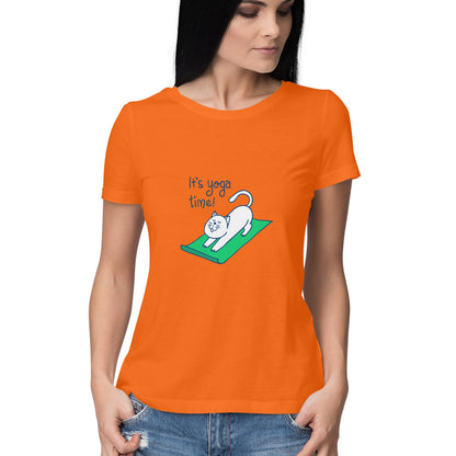 Time for yoga is a women’s yoga t shirt from Simply Urself. Orange t shirt for women. 100% cotton, round neck. Perfect for all day wear