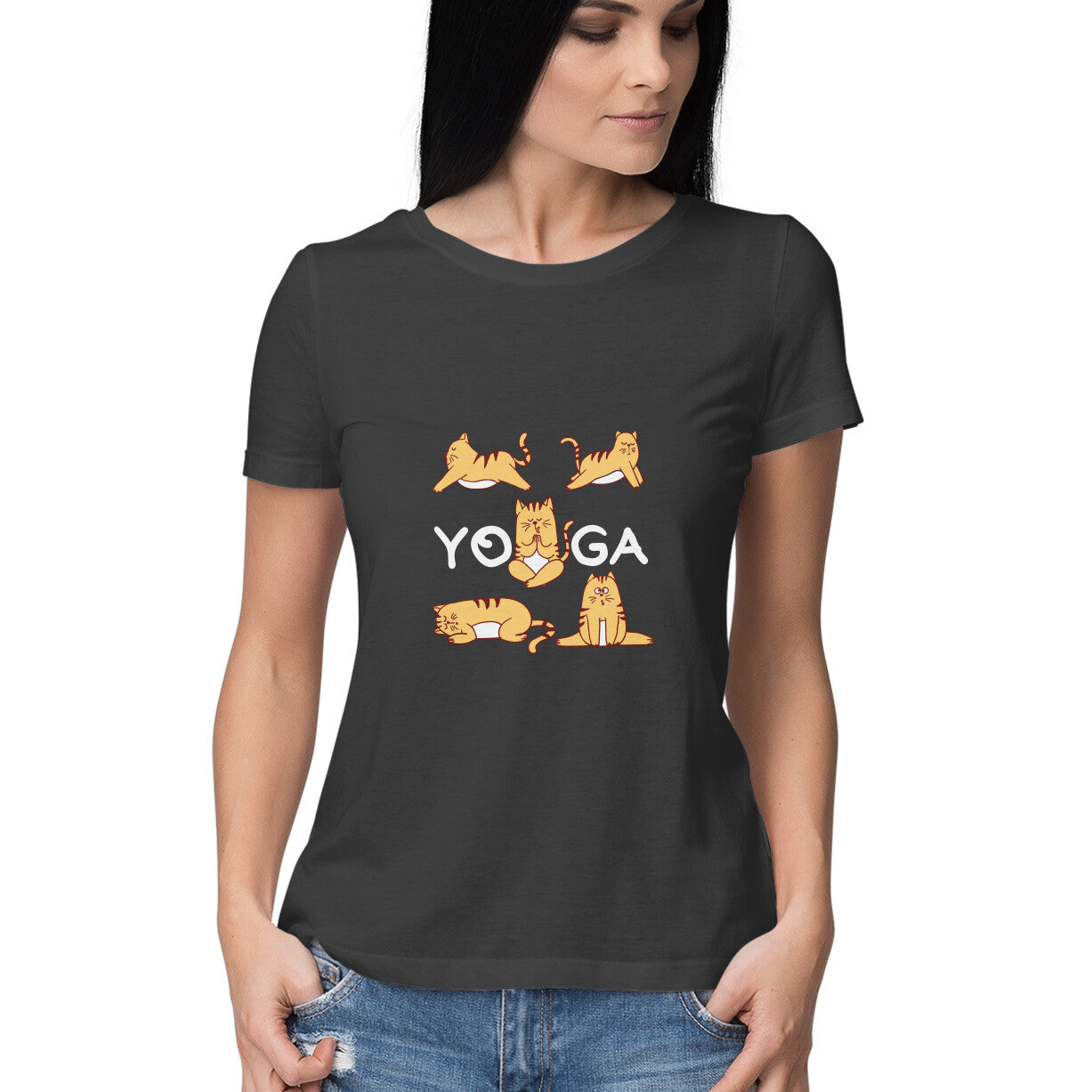 Poses of yoga is a women’s yoga t shirt from Simply Urself. Women's black t shirt. 100% cotton, round neck. Perfect for all day wear